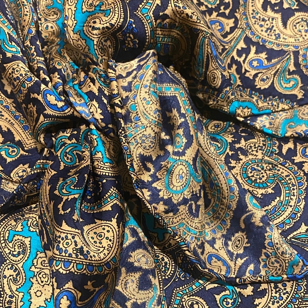 MT Wild Rags Navy & Teal Paisley Silk Scarf